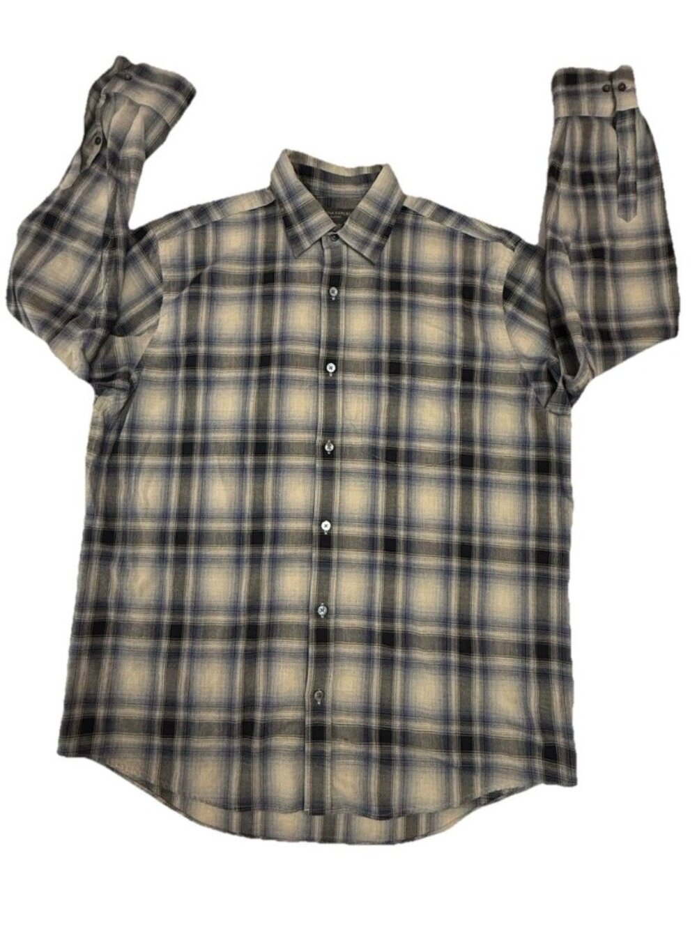 Banana Republic Classic Plaid Button Up Shirt Men Large Blue Beige Cotton